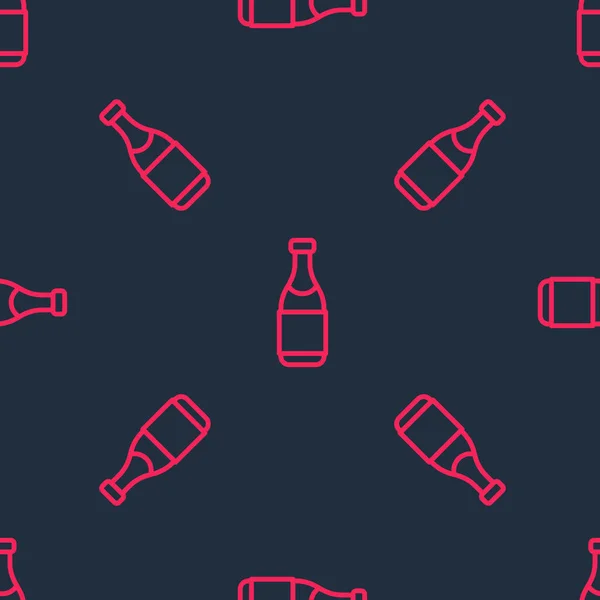 Red Line Champagne Bottle Icon Isolated Seamless Pattern Black Background — Vector de stock