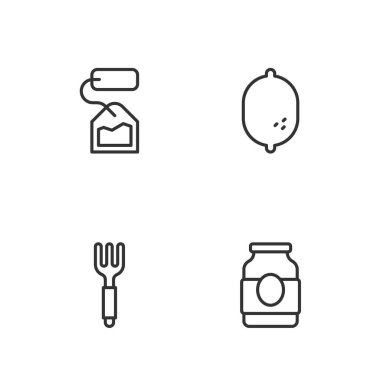 Jam jar Fork Tea poşeti ve limon ikonu hazırla. Vektör.