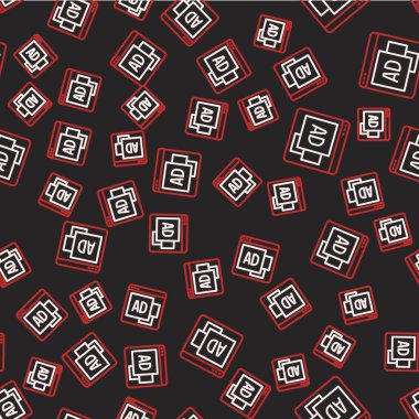 Satır Reklam simgesi siyah arkaplanda izole edilmiş kusursuz desen. Pazarlama ve tanıtım süreci kavramı. İlgili reklamlar. Sosyal medya reklamcılığı. Vektör.