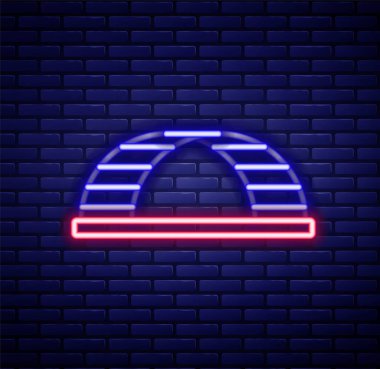 Parlayan neon hattı çubuk simgesi tuğla duvar arka planında izole edildi. Renkli taslak konsepti. Vektör.