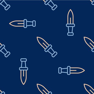 Hançer çizgisi simgesi mavi arkaplanda izole edilmiş. Bıçak ikonu. Keskin bıçaklı kılıç. Vektör.