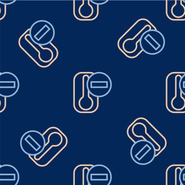 Meteoroloji çizgisi termometresi ısıyı ve soğuk ikonu ölçüyor mavi arka planda izole edilmiş pürüzsüz desen. Termometre termometresi sıcak ya da soğuk hava gösteriyor. Vektör.