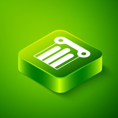 Isometric Eskiler sütun simgesi yeşil arkaplanda izole edildi. Yeşil kare düğmesi. Vektör.