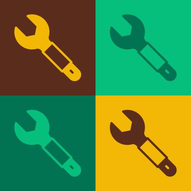Pop Art Wrench anahtar simgesi renk arkaplanında izole edildi. Anahtar tamir aleti. Servis aracı sembolü. Vektör.