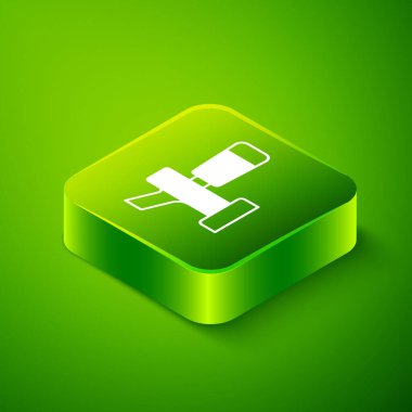 Isometric Bira tıklatma simgesi yeşil arkaplanda izole edildi. Yeşil kare düğmesi. Vektör.