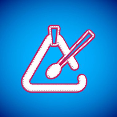 Beyaz Üçgen müzik aleti ikonu mavi arkaplanda izole edildi. Vektör.