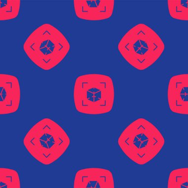 Kırmızı 3d modelleme simgesi mavi arkaplanda izole edilmiş kusursuz desen. Artırılmış gerçeklik mi yoksa sanal gerçeklik mi? Vektör.