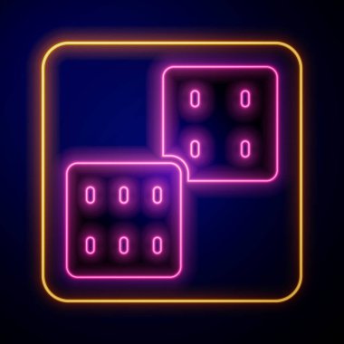 Parlayan neon oyun zar simgesi siyah arkaplanda izole edildi. Kumarhane kumarı. Vektör.