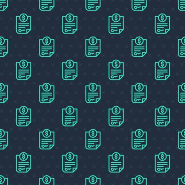 Yeşil çizgi para ikonu mavi arka planda kusursuz desen izole edildi. Bankacılık belgeleri dolar finans para sayfası. Vektör.