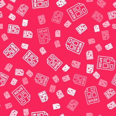 Beyaz çizgi haber simgesi, kırmızı arkaplanda kusursuz desen izole etti. Gazete tabelası. Kitle iletişim sembolü. Vektör.