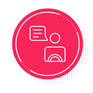 Beyaz çizgi taksi sürücüsü simgesi beyaz arkaplanda izole edildi. Kırmızı daire düğmesi. Vektör.