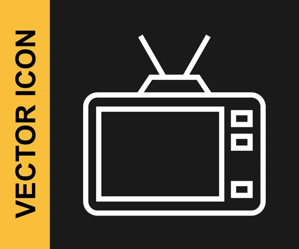 Weiße Linie Retro Symbol Isoliert Auf Schwarzem Hintergrund Fernsehzeichen Vektor — Stockvektor
