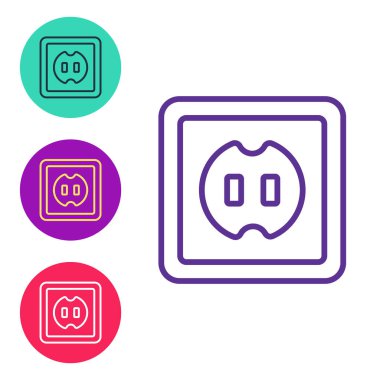 Elektrik çıkış simgesini beyaz arkaplanda izole et. Elektrik prizi. Rosette sembolü. Simgeleri renklendirin. Vektör.