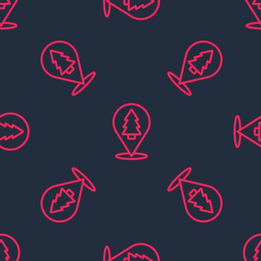 Kırmızı çizgi Noel ağacı simgesi siyah arka planda izole edilmiş kusursuz desen. Mutlu Noeller ve mutlu yıllar. Vektör.