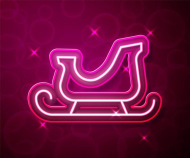 Parlayan neon hattı, Noel Baba kızak ikonu kırmızı arka planda izole edildi. Mutlu Noeller ve mutlu yıllar. Vektör.