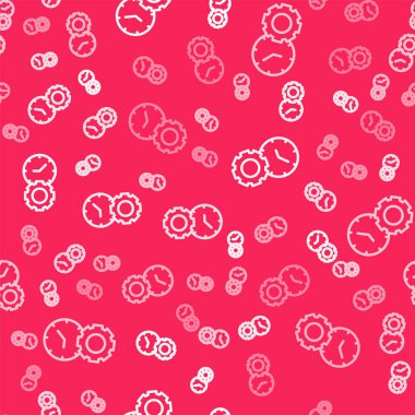 Beyaz çizgi Zaman Yönetimi simgesi kırmızı arkaplanda pürüzsüz desen izole etti. Saat ve vites tabelası. Üretkenlik sembolü. Vektör.