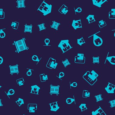 Konteynır konumunu karton kutu dolu depo ve kusursuz desen üzerine döküman izleme işaretleyicisi ile ayarla. Vektör.