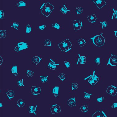 Cam Clover folyo yaprağı ve bateri çubuklarıyla pürüzsüz bir desen oluşturun. Vektör.