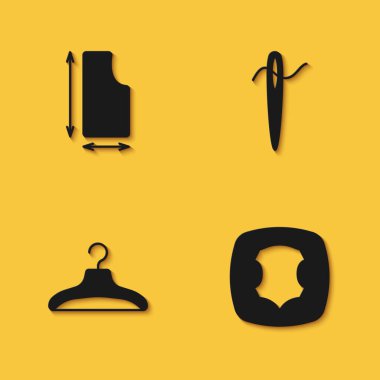 Uzun gölgeli iplik ikonu dikmek için Deri Askı elbise dolabını ve İğneyi ayarla. Vektör.