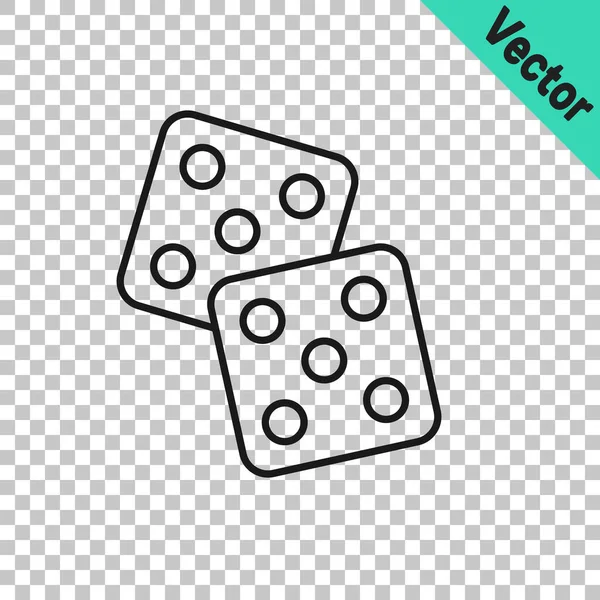 Línea Negra Icono Dados Juego Aislado Sobre Fondo Transparente Juego — Vector de stock