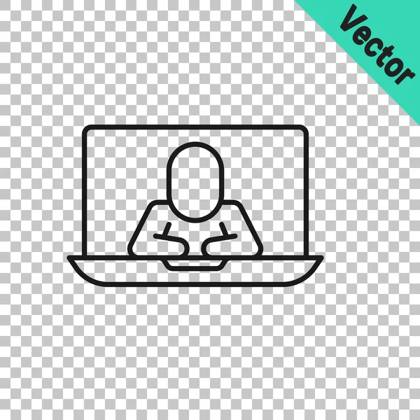 Black Line Video Chat Konferenz Icon Isoliert Auf Transparentem Hintergrund — Stockvektor