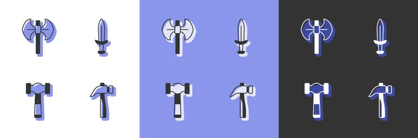 Set Hammer Medieval Poleaxe Sword Icon Vector — Stock Vector