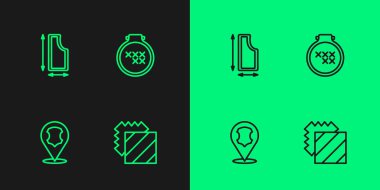 Çizgi katmanları, tekstil deri dikiş desenleri ve yuvarlak işlemeli halka ikonu ayarla. Vektör.