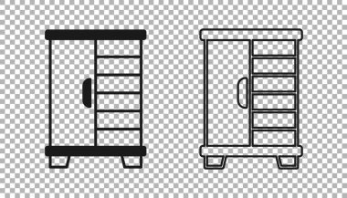 Siyah Gardırop simgesi şeffaf arkaplanda izole edildi. Dolap tabelası. Vektör.