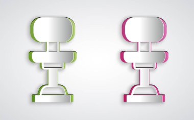 Kağıt kesiği ofis koltuğu simgesi gri arkaplanda izole edilmiş. Kağıt sanatı tarzı. Vektör.