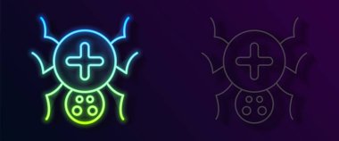 Parlayan neon hattı Örümcek simgesi siyah arkaplanda izole edildi. Mutlu Cadılar Bayramı Partisi. Vektör.