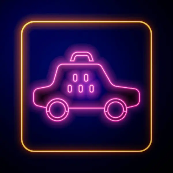 Świecący Neon Taxi Samochód Ikona Izolowana Czarnym Tle Wektor — Wektor stockowy