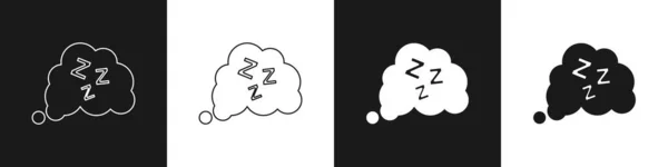 Establecer Icono Somnoliento Aislado Sobre Fondo Blanco Negro Sleepy Zzz — Vector de stock