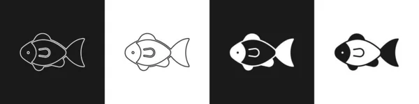 Set Icono Pescado Aislado Sobre Fondo Blanco Negro Vector — Vector de stock