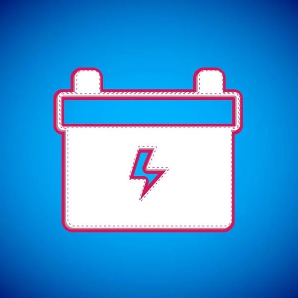 White Car Battery Icon Isolated Blue Background Accumulator Battery Energy — Stock Vector