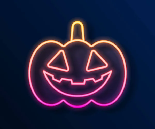 Icono Calabaza Línea Neón Brillante Aislado Sobre Fondo Negro Feliz — Vector de stock