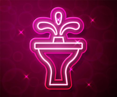 Parlayan neon hattı Çeşme simgesi kırmızı arkaplanda izole edildi. Vektör.