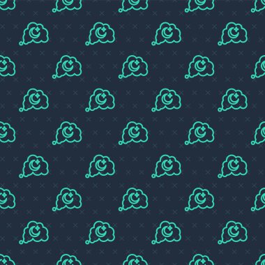 Yeşil çizgi rüya ikonu mavi arkaplanda izole edilmiş kusursuz desen. Uyku, dinlenme, rüya kavramı. Dinlenmek ve rahatlamak için. Vektör.