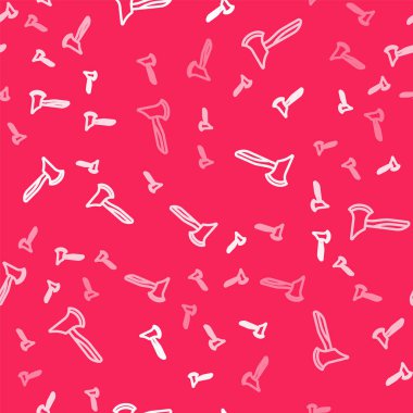 Beyaz çizgi tahta balta simgesi kırmızı arkaplanda izole edilmiş. Oduncu baltası. Vektör.