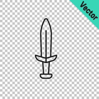 Siyah çizgi Ortaçağ kılıç simgesi şeffaf arkaplanda izole edildi. Ortaçağ silahı. Vektör.