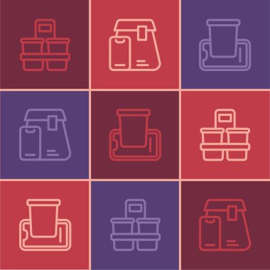 Çevrimiçi kahve fincanını hazır et yiyecek siparişini mobil ve çevrimiçi gıda ikonundan ver. Vektör.