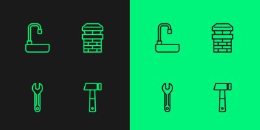 Çekiç anahtarı anahtarı Washbasin ve baca simgesini ayarla. Vektör.