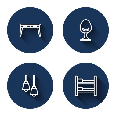 Ofis masası koltuğu lambası asılı ve uzun gölgeli ranza. Mavi daire düğmesi. Vektör.