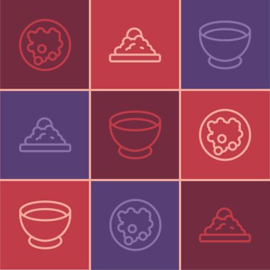 Pirinci bir kâse soya sosu ve ikona koy. Vektör.