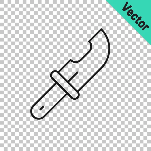 Icono Cuchillo Hunter Línea Negra Aislado Sobre Fondo Transparente Cuchillo — Vector de stock