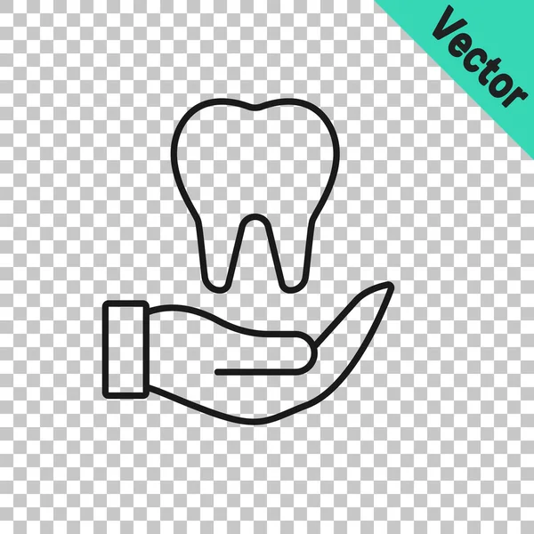 Black Line Tooth Icon Isolated Transparent Background Tooth Symbol Dentistry — Stock Vector