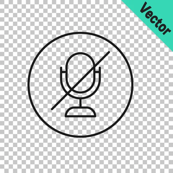 Black Line Mute Microphone Icon Isolated Transparent Background Microphone Audio — Vector de stock