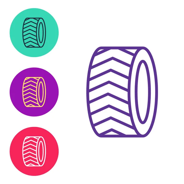 Set Line Car Tire Wheel Icon Isolated White Background Set — 图库矢量图片