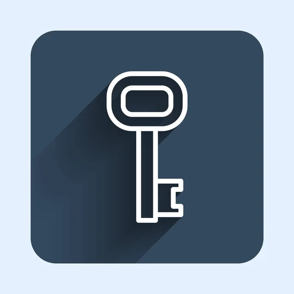 White Line Old Key Icon Isolated Long Shadow Background Blue — Stockvektor