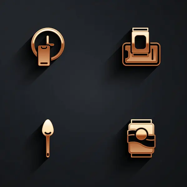 Set Clock Delivery Food Order Mobile Spoon Soda Can Icon - Stok Vektor