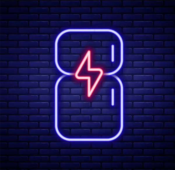 Leuchtende Leuchtschrift Kühlschranksymbol Isoliert Auf Backsteinwand Hintergrund Kühlschrank Mit Gefrierfach — Stockvektor